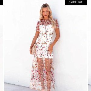 IMMEASURABLE JOY EMBROIDERED MESH MAXI DRESS - WHITE